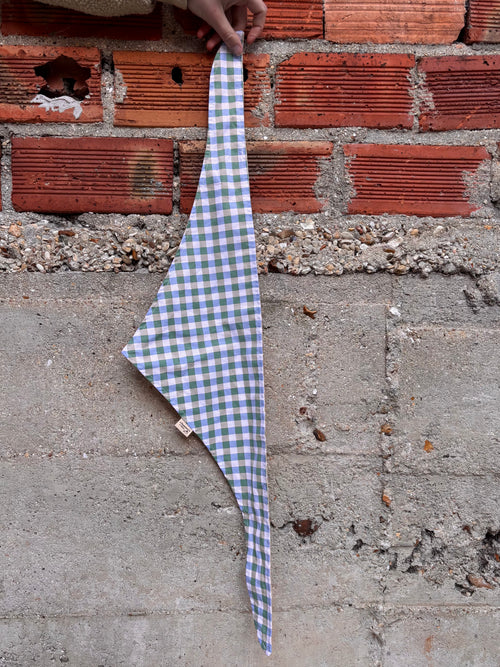 Bandana - Carreaux Vert Bleu / Pois Crème 💚💙💛